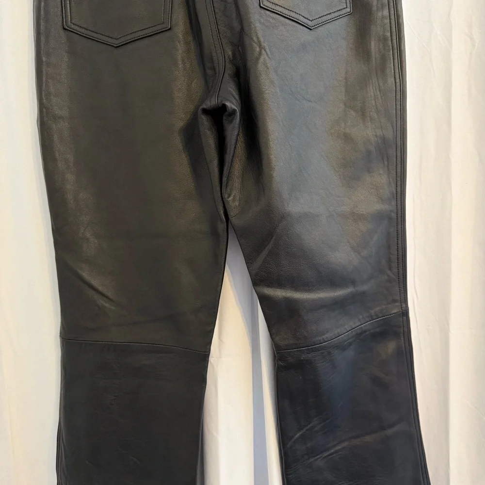 Tannery West Black Genuine Leather High Rise Flare Pants 34” Inseam Size 12 - Picture 8 of 12